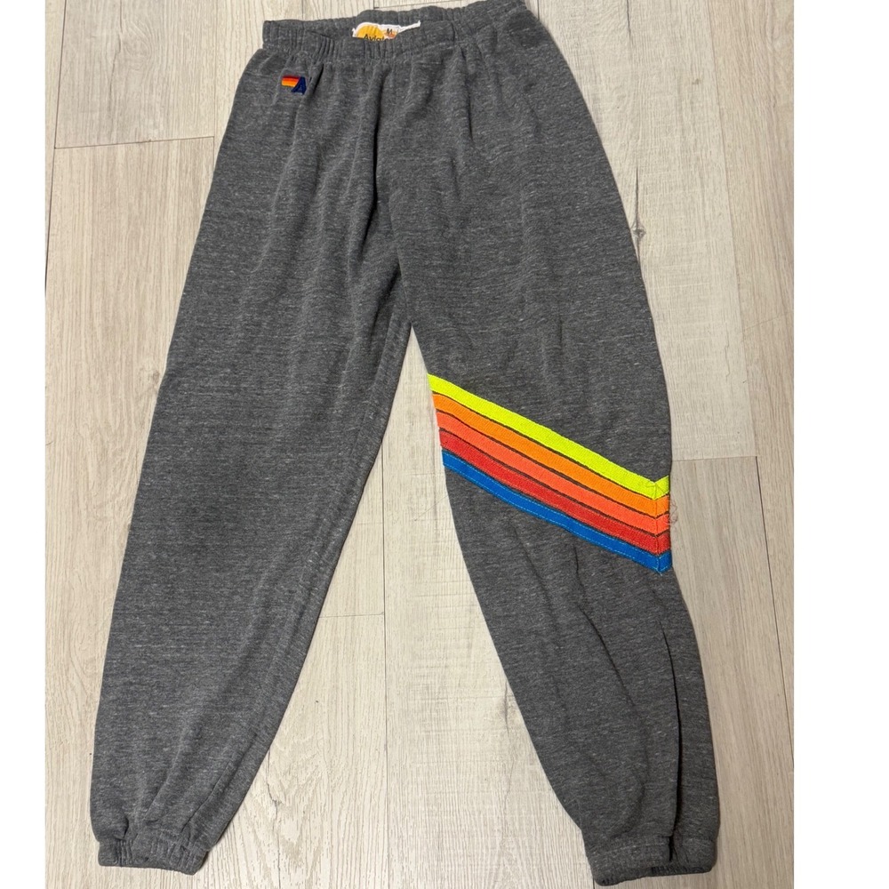 Aviator Nation Heather Gray Rainbow Stripe Sweatpants Joggers Womens Medium